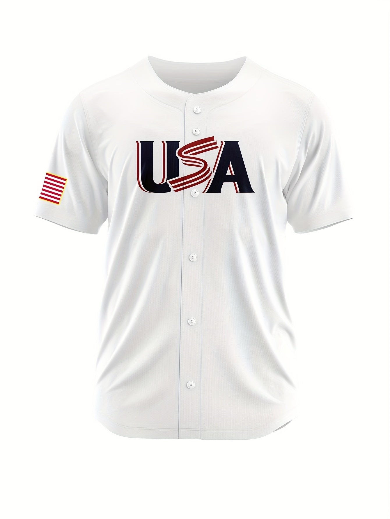 Patriotic Pride | Men's Classic White USA Baseball Jersey with American Flag Embroidery, Breathable Nylon-Spandex Blend, Button-Up Sports Uniform for Fans, Perfect Gift for All Seasons