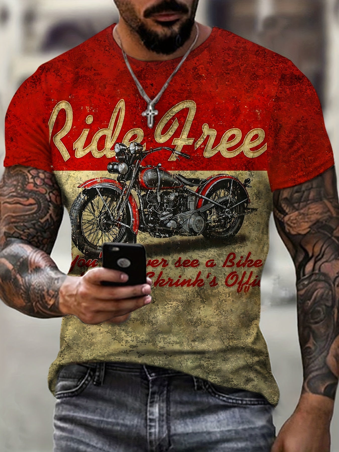 Motorcycle rider 3D digital pattern printed T-shirt, casual street style T-shirt, short-sleeved comfortable pullover, suitable for men's summer clothing