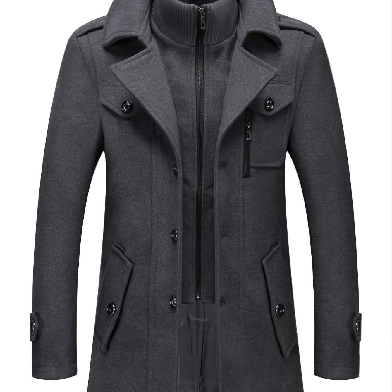 Men's Business Woolen Coat Fashion Double Collar Mid-length Woolen Jacket For Autumn/ Winter