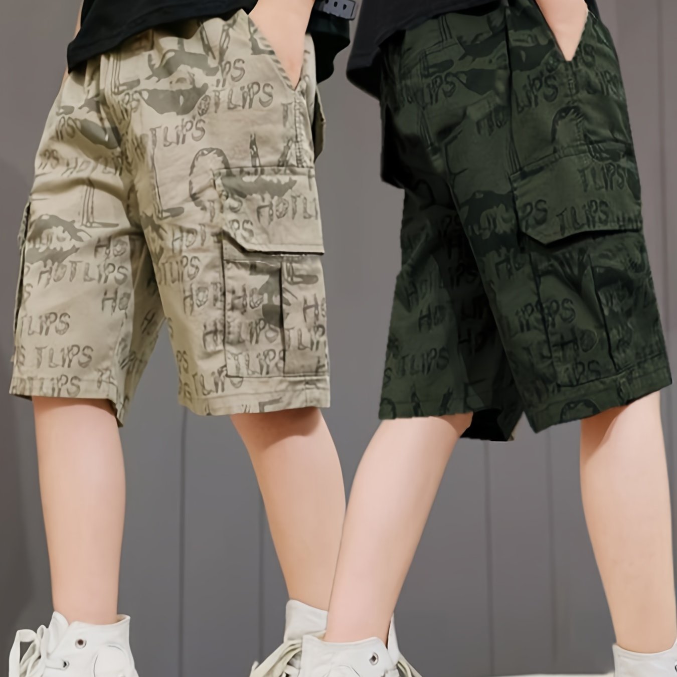 2-Pack Boys Summer Cargo Shorts, Lette Graffiti Elastic Waist Shorts With Pockets, Boys Outdoor Wear