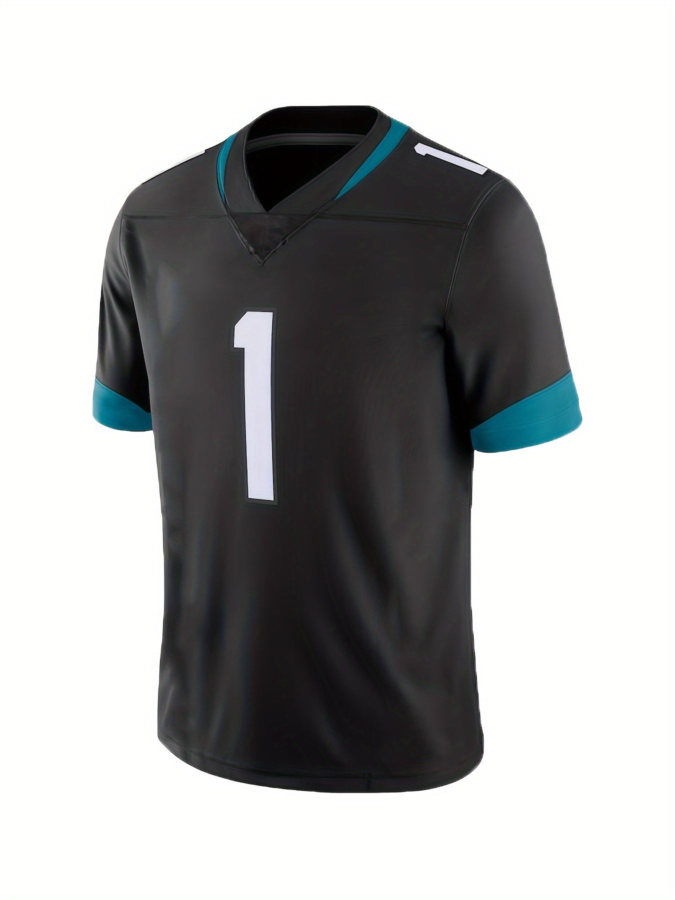 Men's Classic #1 Black American Football Jersey - V-Neck, Embroidery, Breathable, Rugby Sports Uniform for Training and Competition