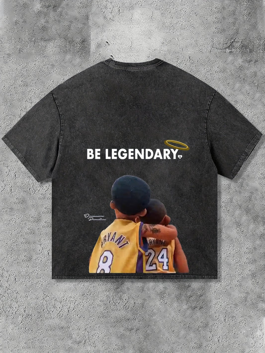Men's Old Washed Snowflake Shirt "BE LEGENDARY" Printed T-shirt - Micro-elastic Cotton Fabric, Loose Version, Casual Daily Style, Suitable For Spring And Summer
