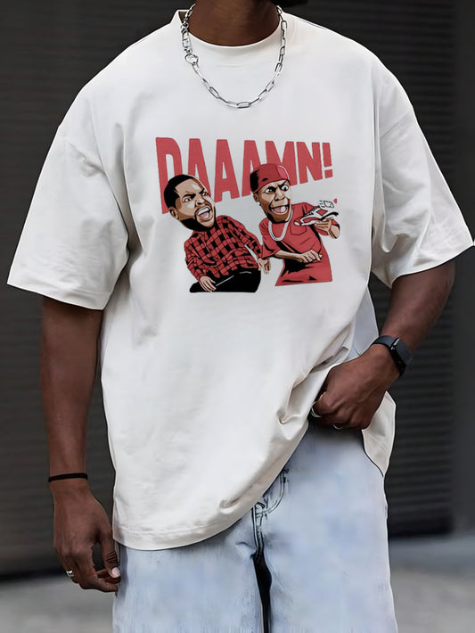 DAAAMN Cotton Round Neck Printed T-shirt Casual Short Sleeve Top For Spring & Summer Personality Comfortable Unisex Man