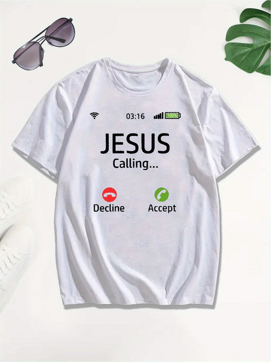 Jesus Is Calling Printed T-shirt, Men's T-shirt, Summer Casual Short Sleeve T-shirt