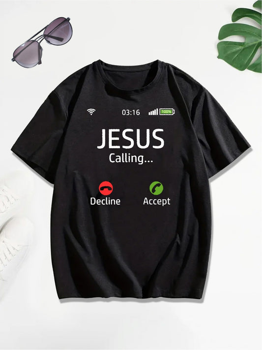 Jesus Is Calling Printed T-shirt, Men's T-shirt, Summer Casual Short Sleeve T-shirt