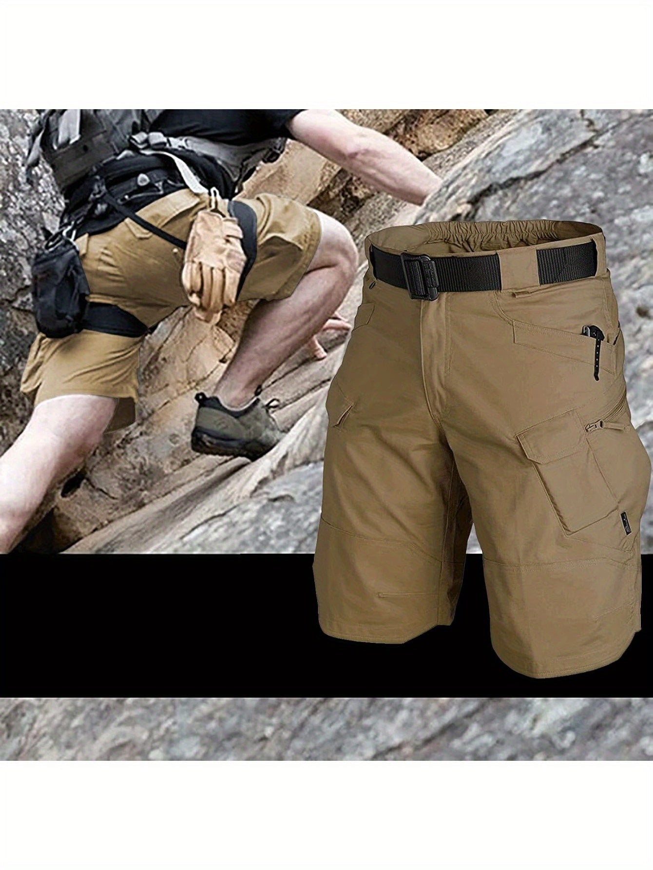 3pc, Men's Waterproof Tactical Shorts Outdoor Cargo Shorts, Lightweight Quick Dry Breathable Hiking Fishing Cargo Shorts