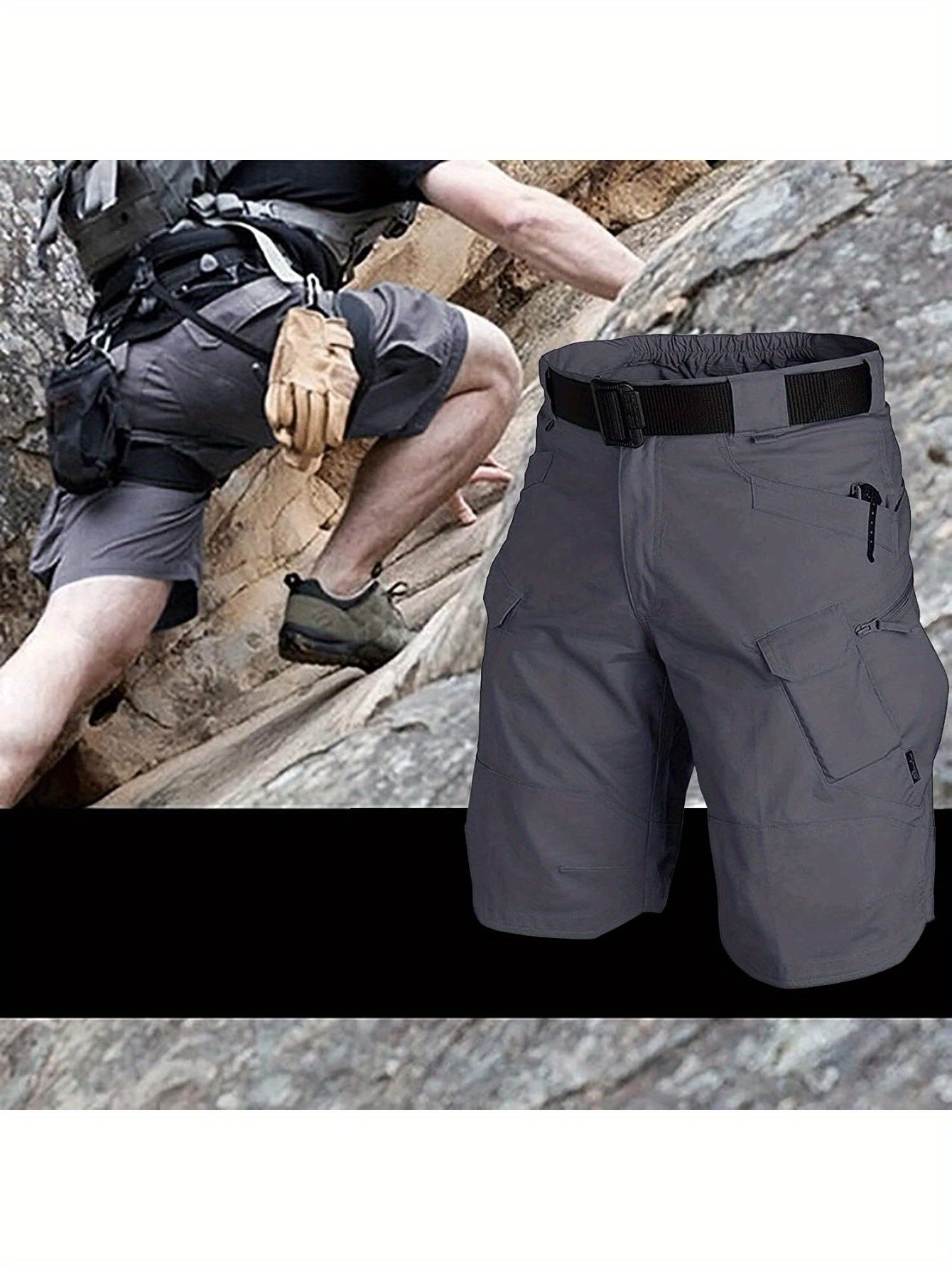 3pc, Men's Waterproof Tactical Shorts Outdoor Cargo Shorts, Lightweight Quick Dry Breathable Hiking Fishing Cargo Shorts