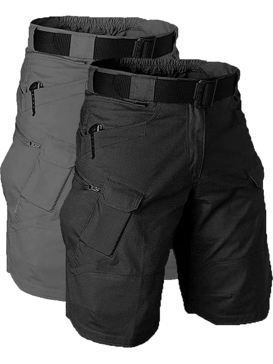 2pcs Solid Color Cargo Workout Shorts For Men, Outdoor Fishing Hiking Casual Work Short Multi Pockets Lightweight Quick Dry Breathable Cargo Shorts