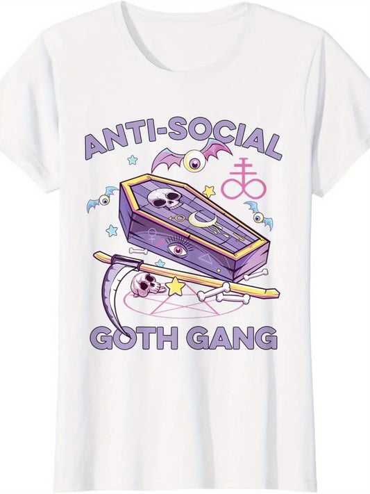 Vintage Gothic Gang Aesthetic Tee - Classic Printed T-Shirt for Women, Men, Teenagers - Neo Gothic Alternative Style, Hot Fashionable Design, Soft Fabric, Casual Wear