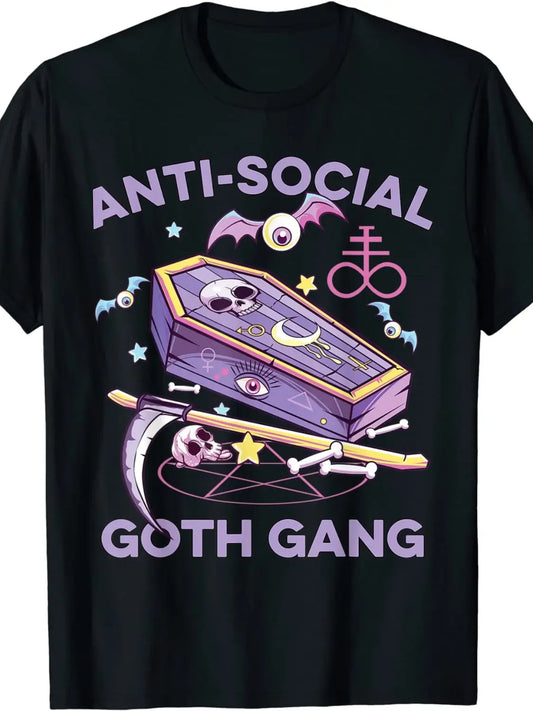 Vintage Gothic Gang Aesthetic Tee - Classic Printed T-Shirt for Women, Men, Teenagers - Neo Gothic Alternative Style, Hot Fashionable Design, Soft Fabric, Casual Wear