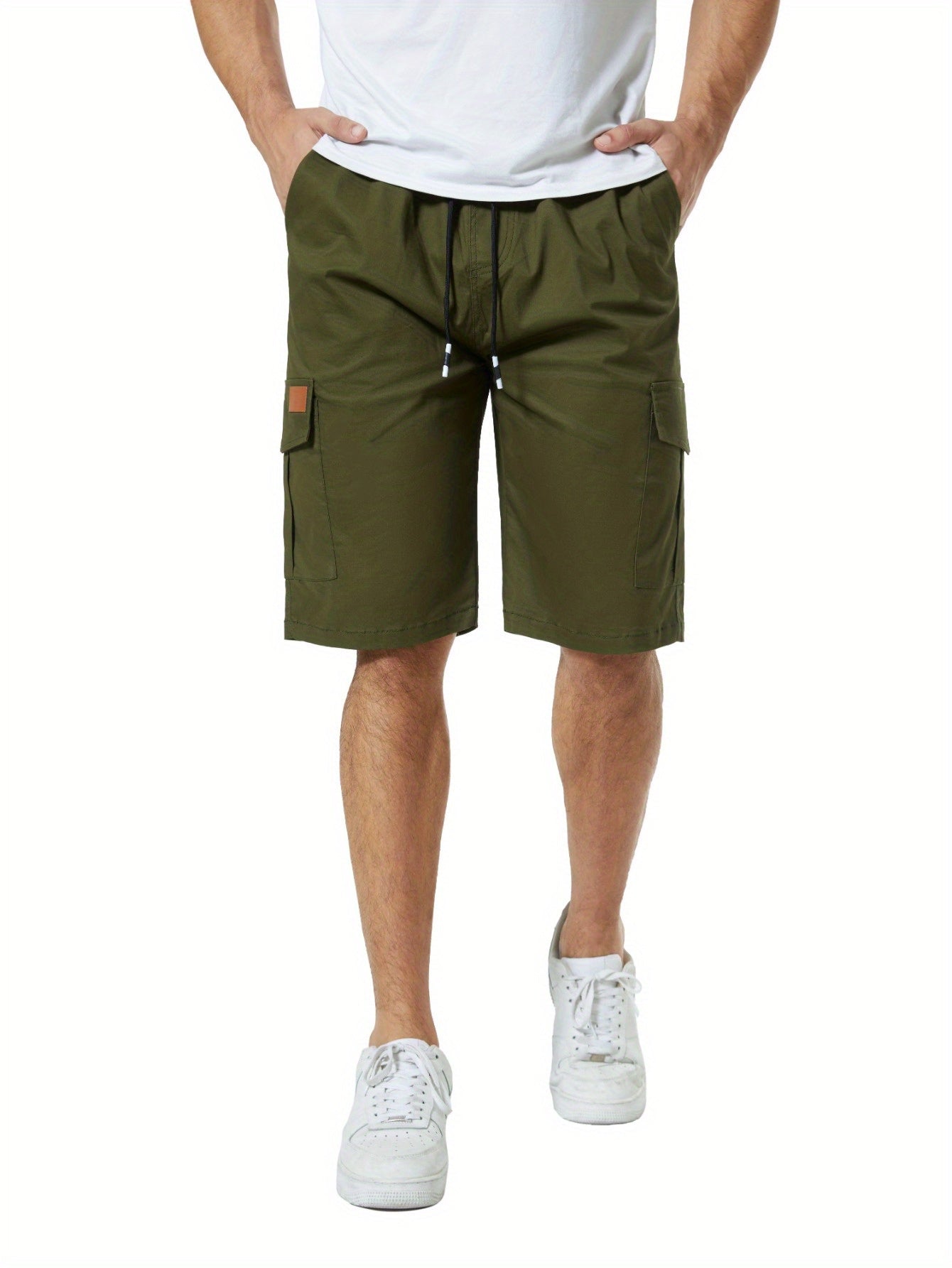 2 Pcs Men's Casual Cargo Shorts Elastic Drawstring Cotton Stretch Multiple Pockets Cargo Short