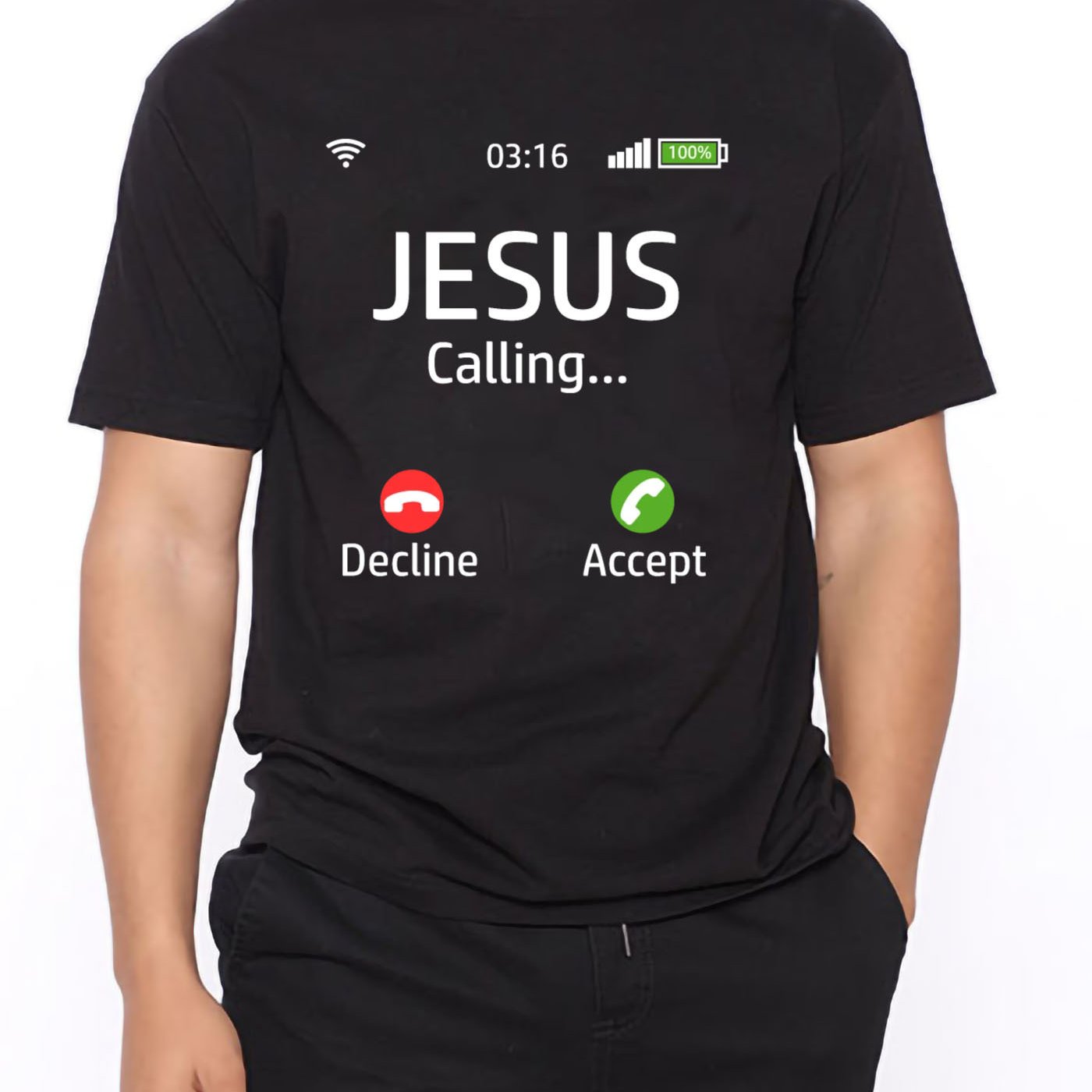 1pc summer gift, men's casual trend fun "Jesus Calls" printed T-shirt, short sleeve round neck hip hop style top