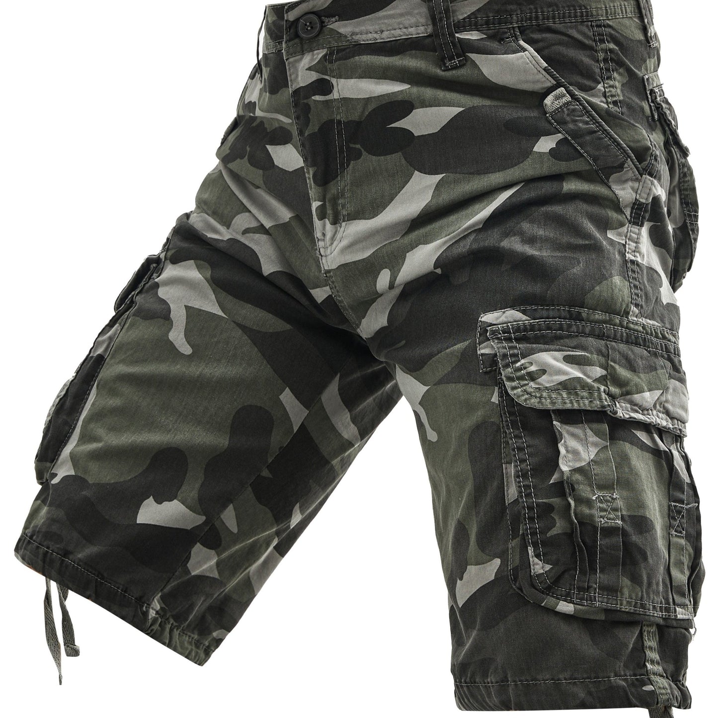 Men's 100% Cotton Camo Cargo Shorts, Denim Style, Non-Stretch Woven Fabric, Regular Fit with Pockets, Ideal for Hiking & Outdoor Activities, Spring/Summer/Fall Collection, Casual Wear|Rugged Outdoor Look|Woven Fabric Shorts,