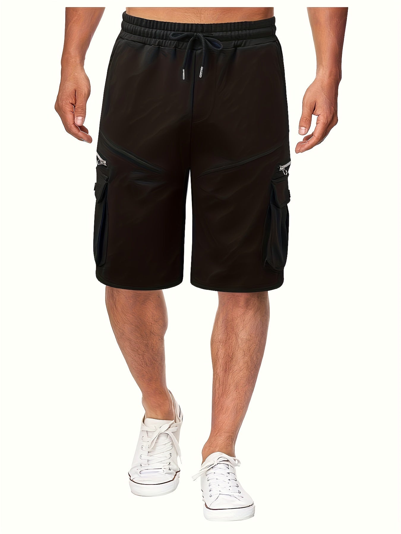 Men's Solid Color Zipper Pockets Cargo Shorts, Casual Stylish Loose Fit Outdoor Short Pants As Gift