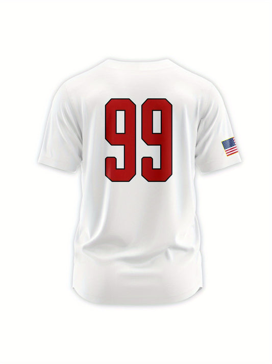 Patriotic Pride | Men's Classic White USA Baseball Jersey with American Flag Embroidery, Breathable Nylon-Spandex Blend, Button-Up Sports Uniform for Fans, Perfect Gift for All Seasons