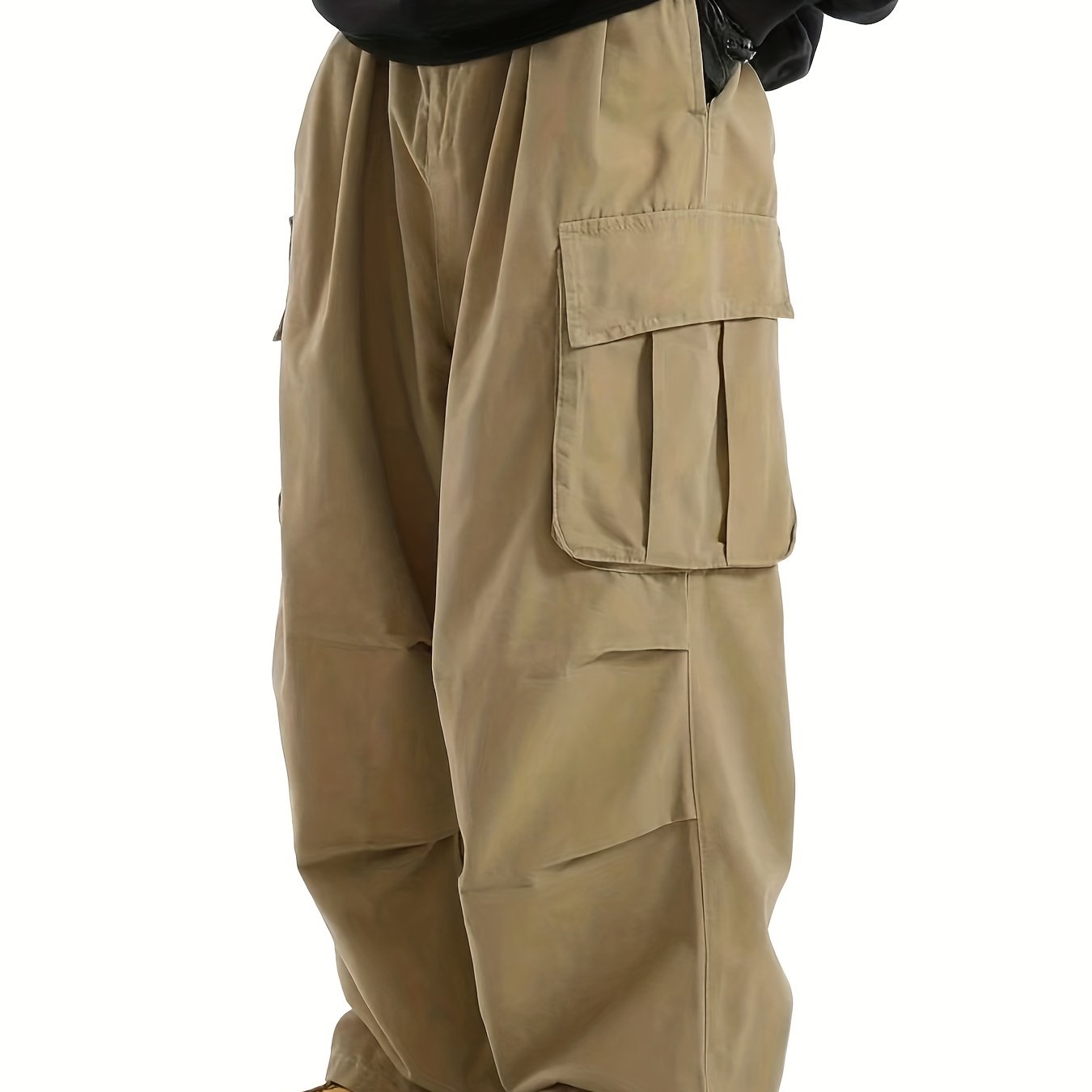 Loose Casual Men's Straight Leg Cargo Pants - Solid Multi Flap Pockets Outdoor Baggy Pants - Work Pants Streetwear