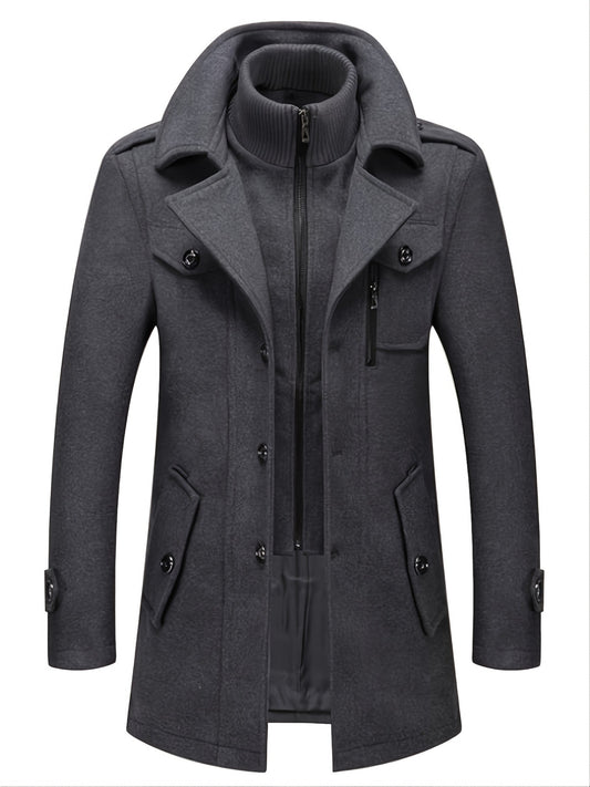 Men'S Business Woolen Coat Fashion Double Collar Mid-length Woolen Jacket For Autumn/ Winter