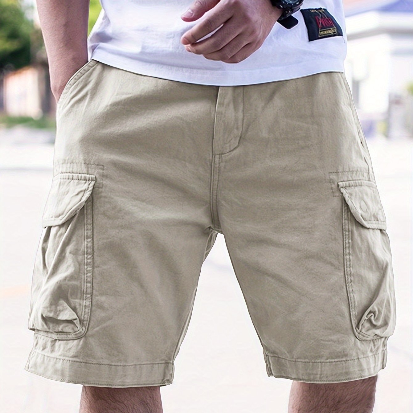 Men's Loose Solid Cargo Shorts With Multi Pockets, Casual Shorts For Summer