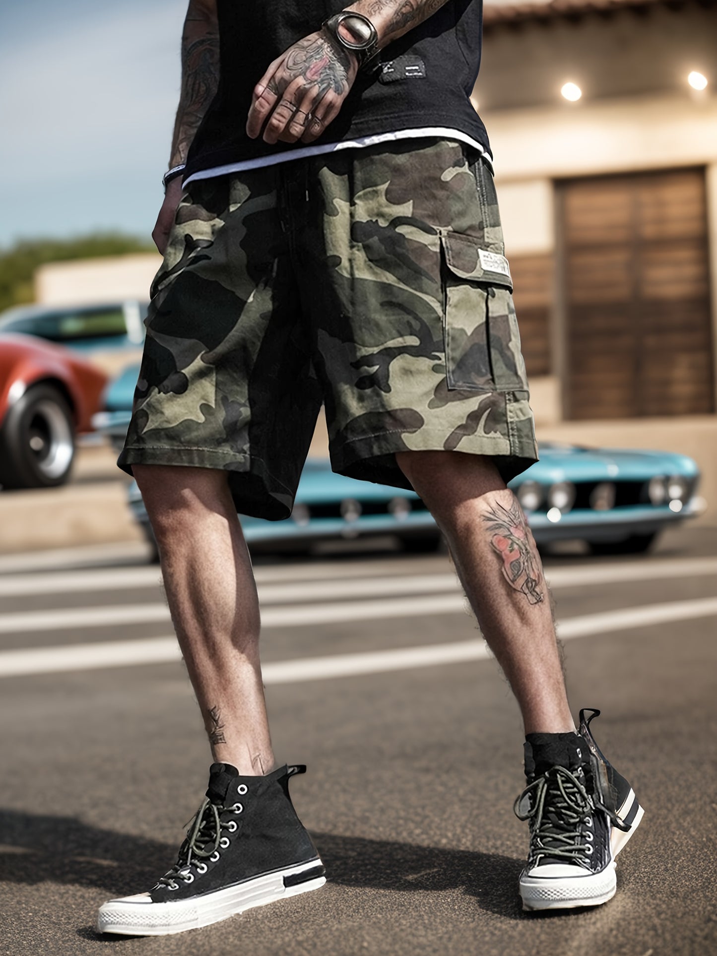 Camouflage Print Men's Cargo Shorts Pants Outdoor Hiking Multi-Pocket Utility Shorts, Casual Style, For Summer