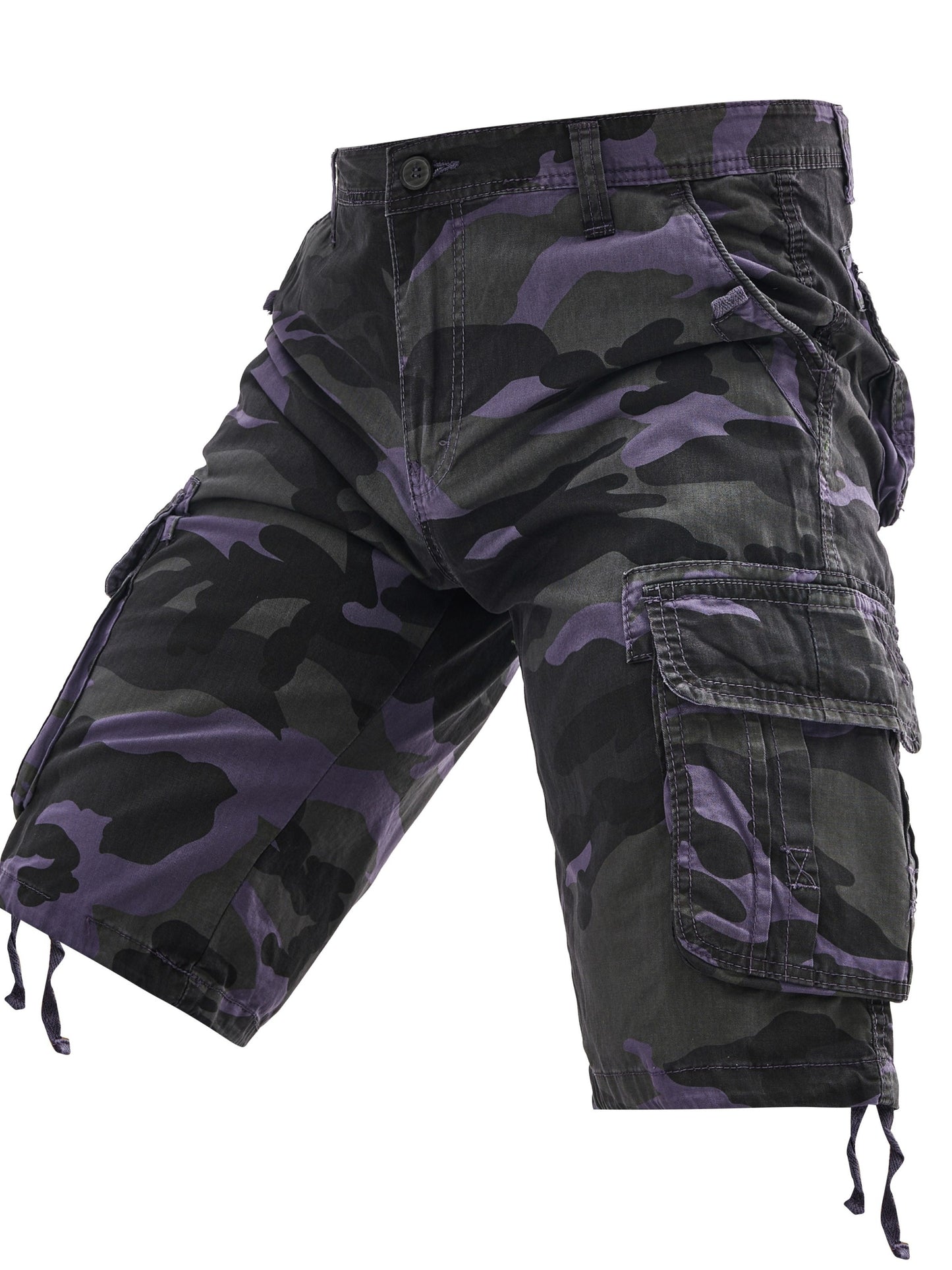 Men's 100% Cotton Camo Cargo Shorts, Denim Style, Non-Stretch Woven Fabric, Regular Fit with Pockets, Ideal for Hiking & Outdoor Activities, Spring/Summer/Fall Collection, Casual Wear|Rugged Outdoor Look|Woven Fabric Shorts,