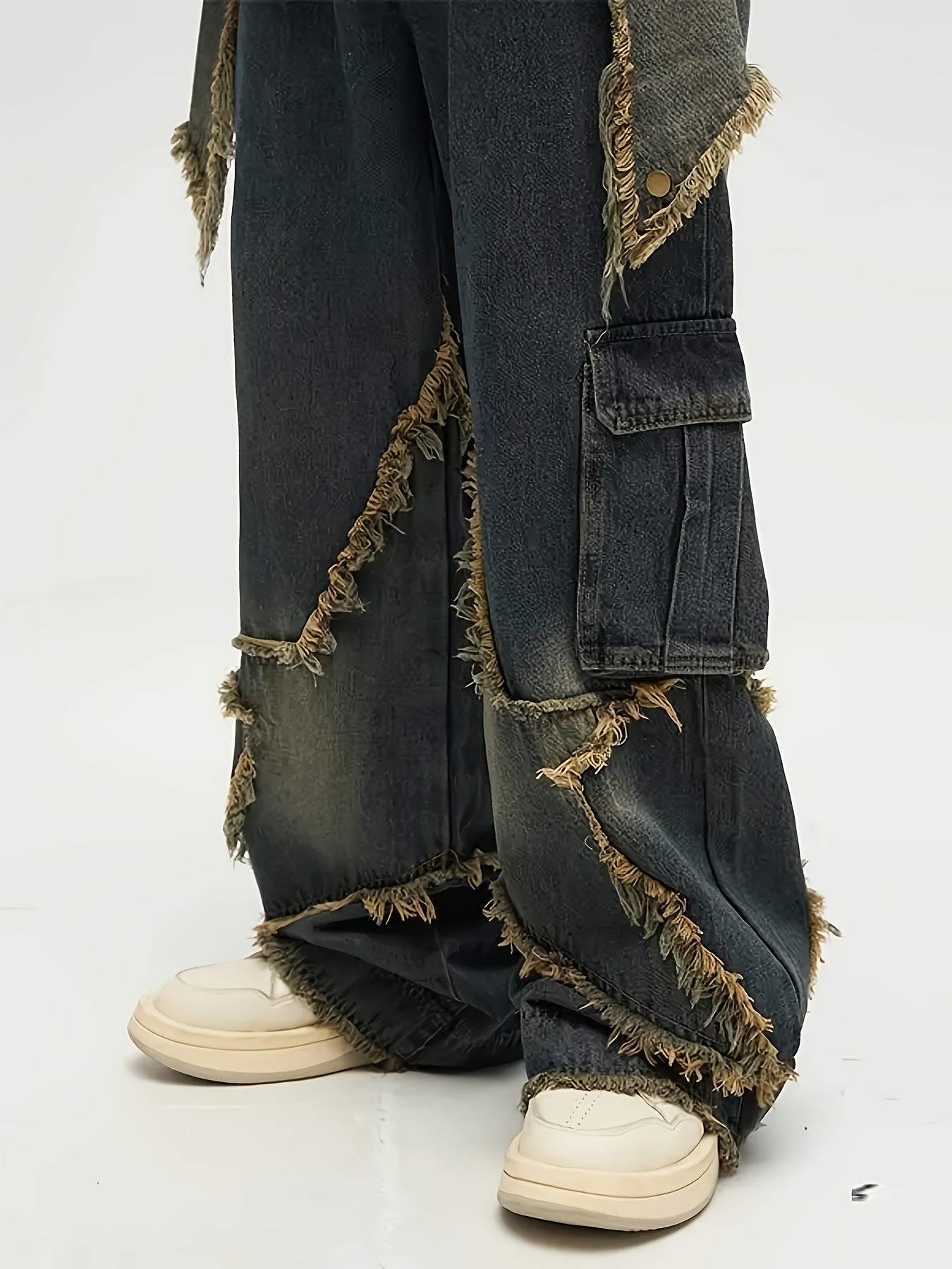 YASUYUAN Men's Comfort-Fit Jeans - Relaxed Streetwear Denim with Raw Edge, Versatile Baggy Pants for Everyday Cool