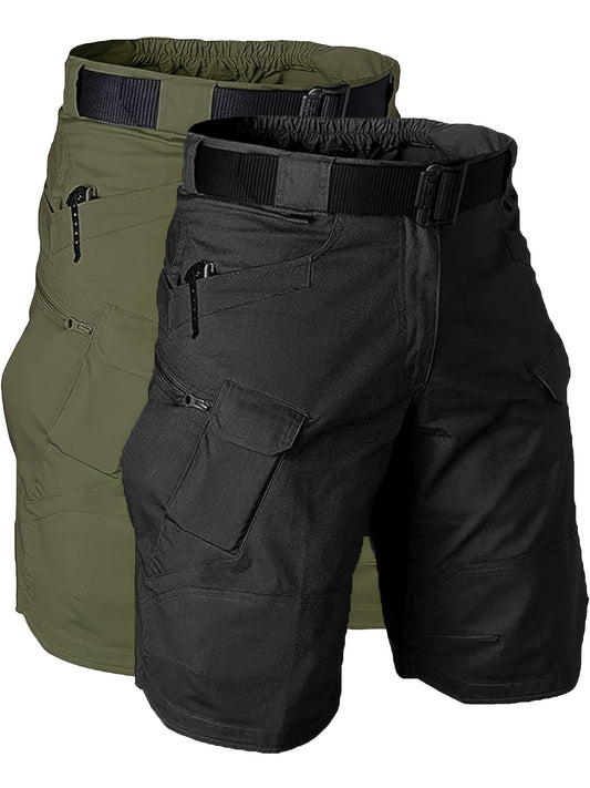 2pcs Solid Color Cargo Workout Shorts For Men, Outdoor Fishing Hiking Casual Work Short Multi Pockets Lightweight Quick Dry Breathable Cargo Shorts