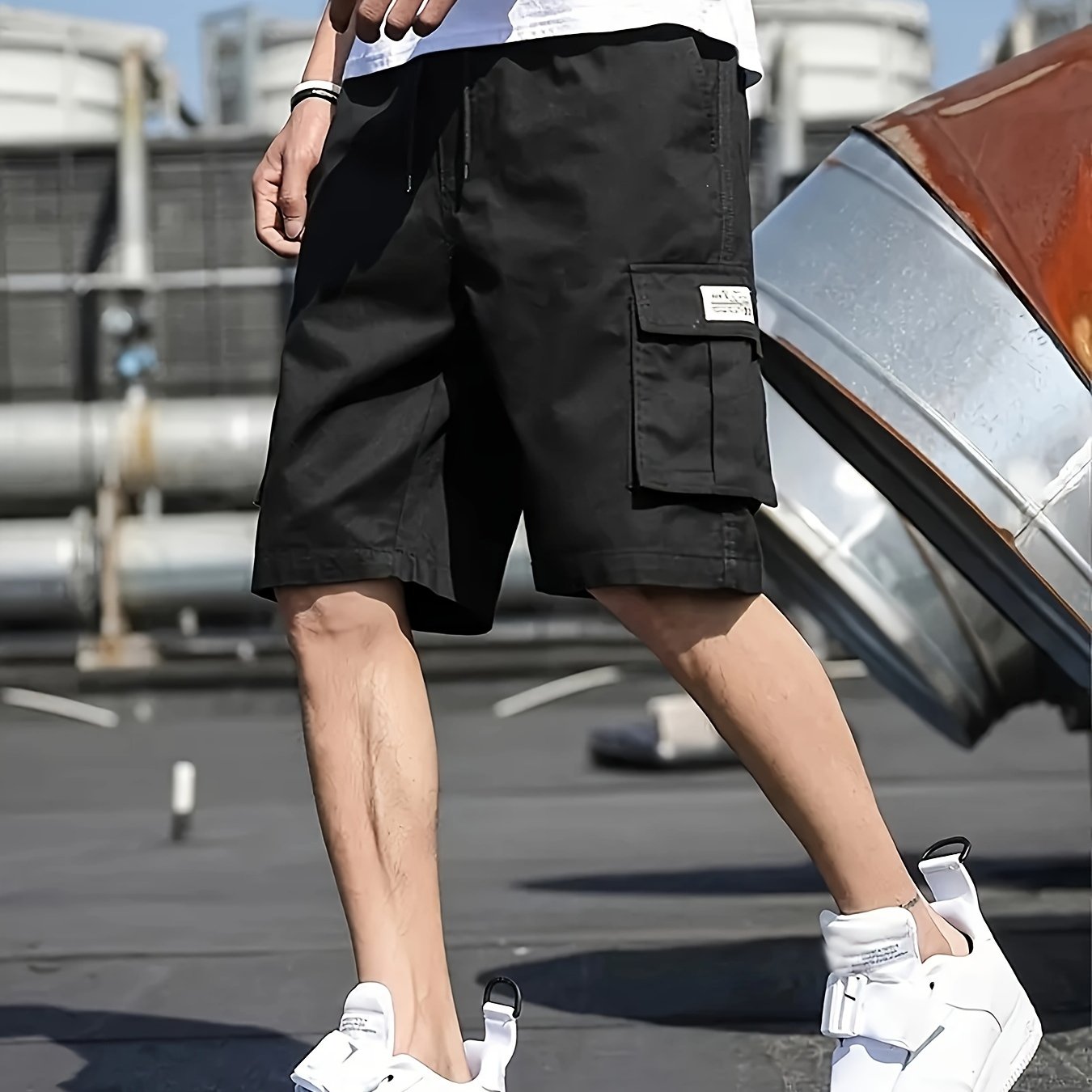 Stylish Multi-Pocket Cargo Shorts - Men's Casual Drawstring Waist Bermuda Shorts for Summer Outdoor Activities - Breathable, Lightweight, and Comfortable
