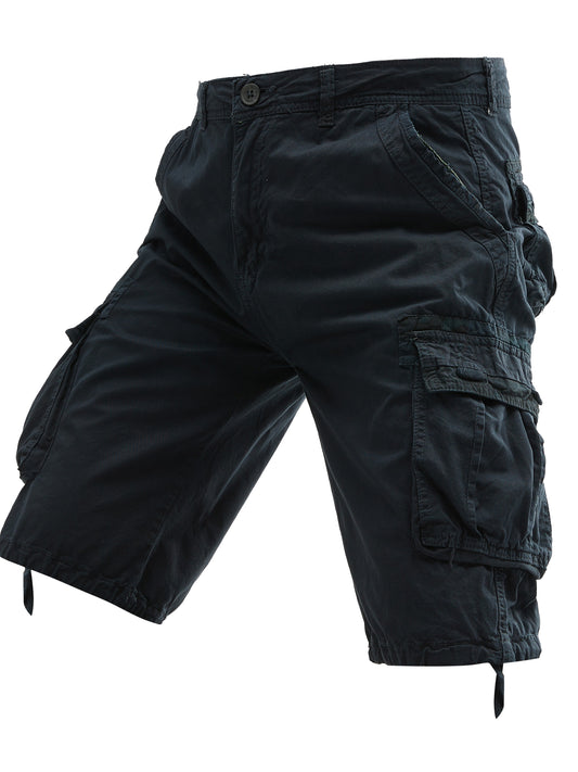 Men's 100% Cotton Washed Outdoor Cargo Shorts - Multi-Pocket Durable Casual Hiking Shorts for Spring Summer Fall, Regular Fit with Zippered Pockets (Hand Wash Only), Western Shorts, Adventure Clothing, Nonstretch Fabric