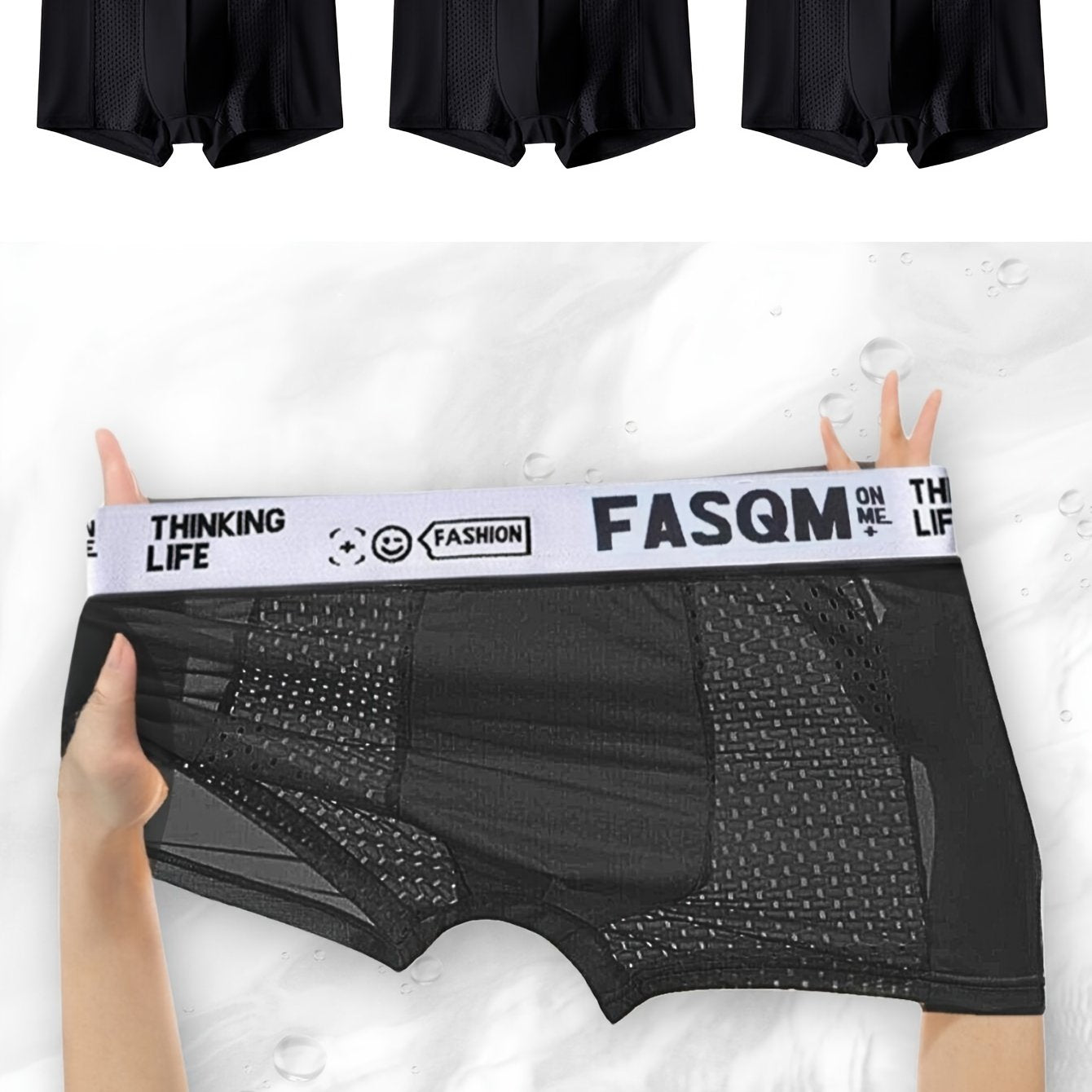 3pcs Men's Ice Silk Cool Soft Comfy Boxers Briefs Underwear, Mesh Patch Breathable Comfy Stretchy Trunks, Men's Casual Plain Color Underwear