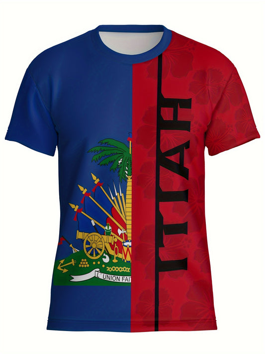 Haiti 3D Printed T-Shirt - Polyester, Round Neck, Non-Transparent, Summer Casual Wear