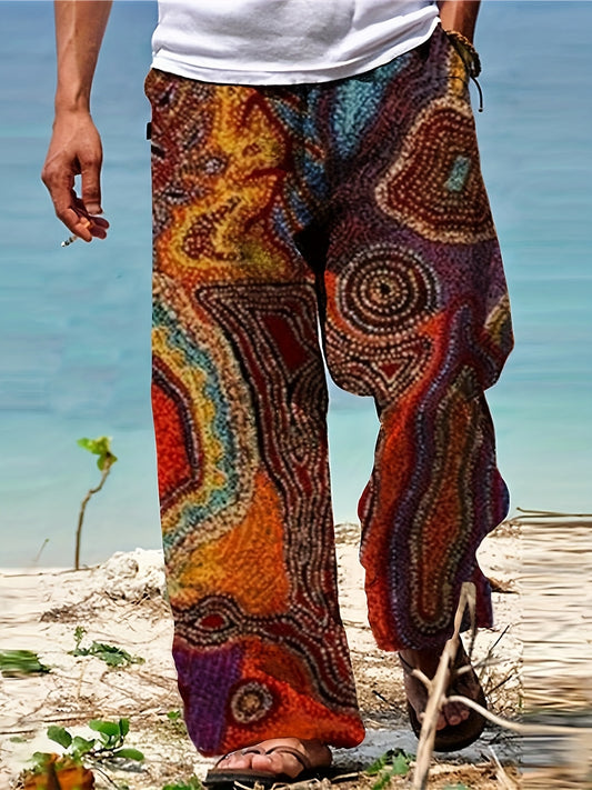 Men's Drawstring Wide Leg Pants Beach Pant Trendy Pattern Casual Baggy Pants Yoga Trousers Streetwear Hiphop Rapper Style, Fluid Pants