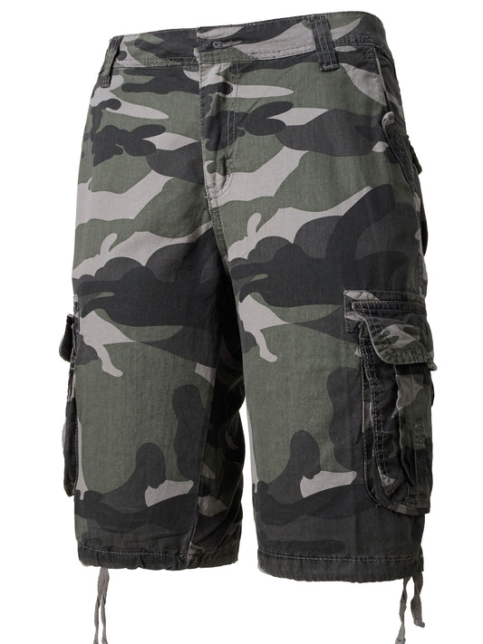 Men's Casual Camouflage Pattern Cargo Shorts, Chic Cotton Outdoor Shorts For Summer Hiking, Bermuda Shorts