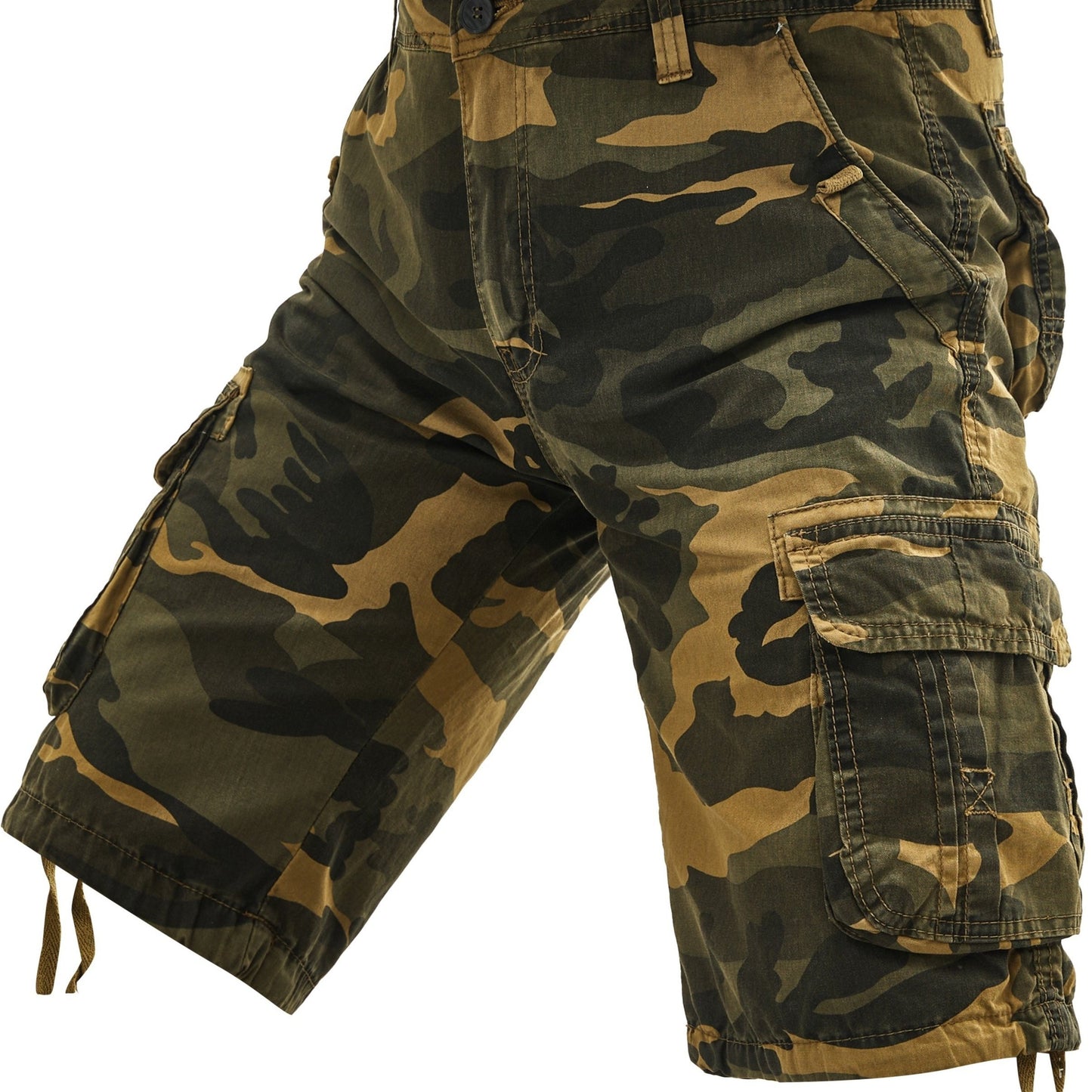 Men's 100% Cotton Camo Cargo Shorts, Denim Style, Non-Stretch Woven Fabric, Regular Fit with Pockets, Ideal for Hiking & Outdoor Activities, Spring/Summer/Fall Collection, Casual Wear|Rugged Outdoor Look|Woven Fabric Shorts,