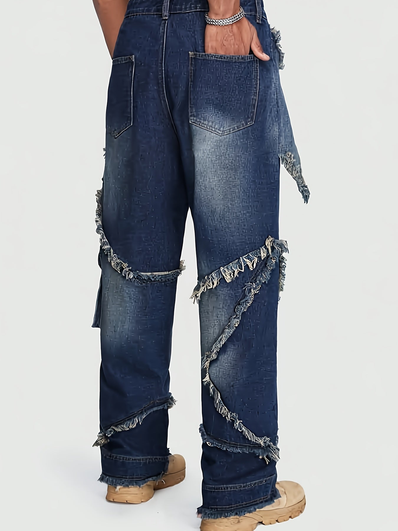 YASUYUAN Men's Comfort-Fit Jeans - Relaxed Streetwear Denim with Raw Edge, Versatile Baggy Pants for Everyday Cool