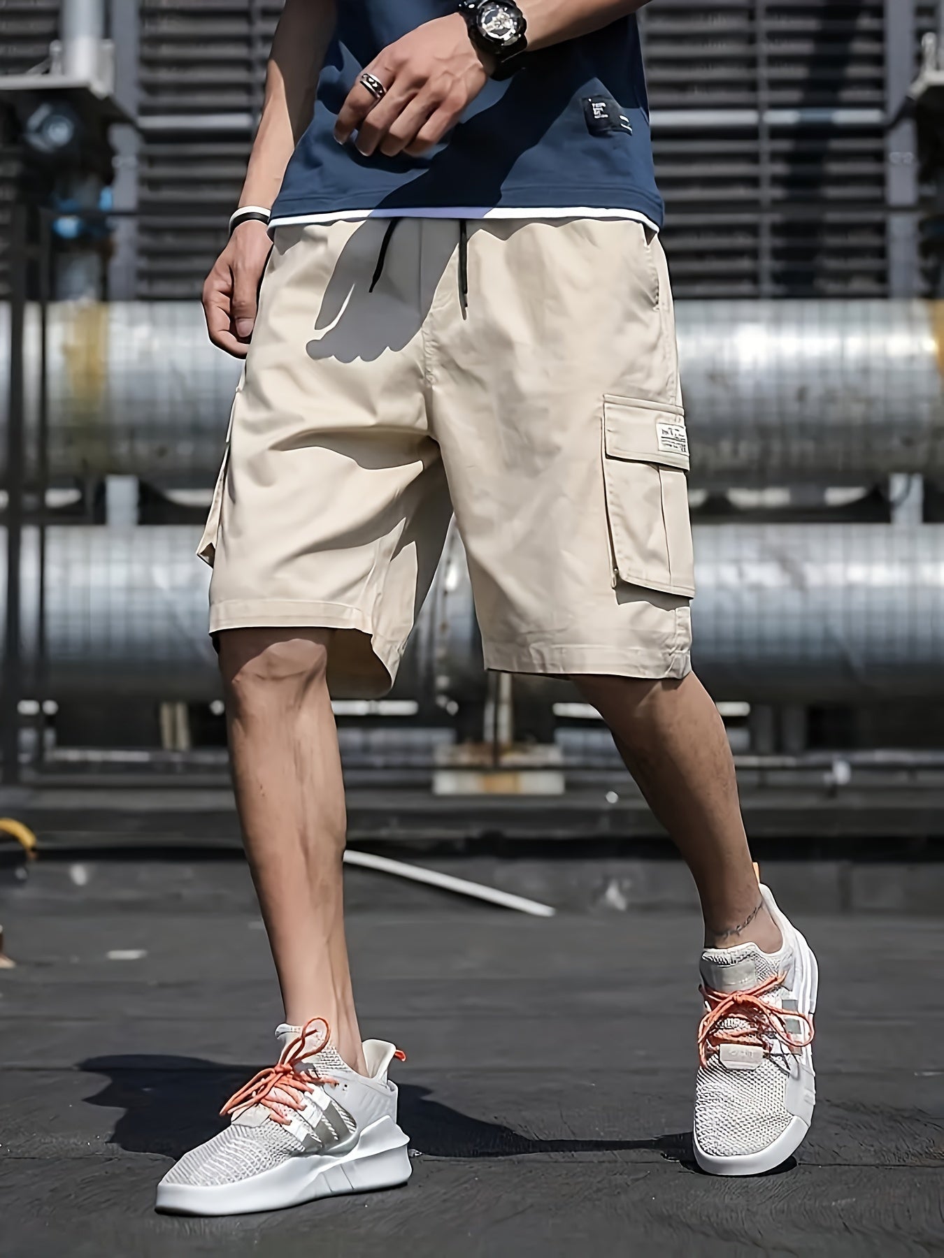 4pcs Men's Casual Cargo Shorts - Solid Color, Polyester Non-Stretch Fabric, Regular Fit | Machine Wash | Multiple Pockets