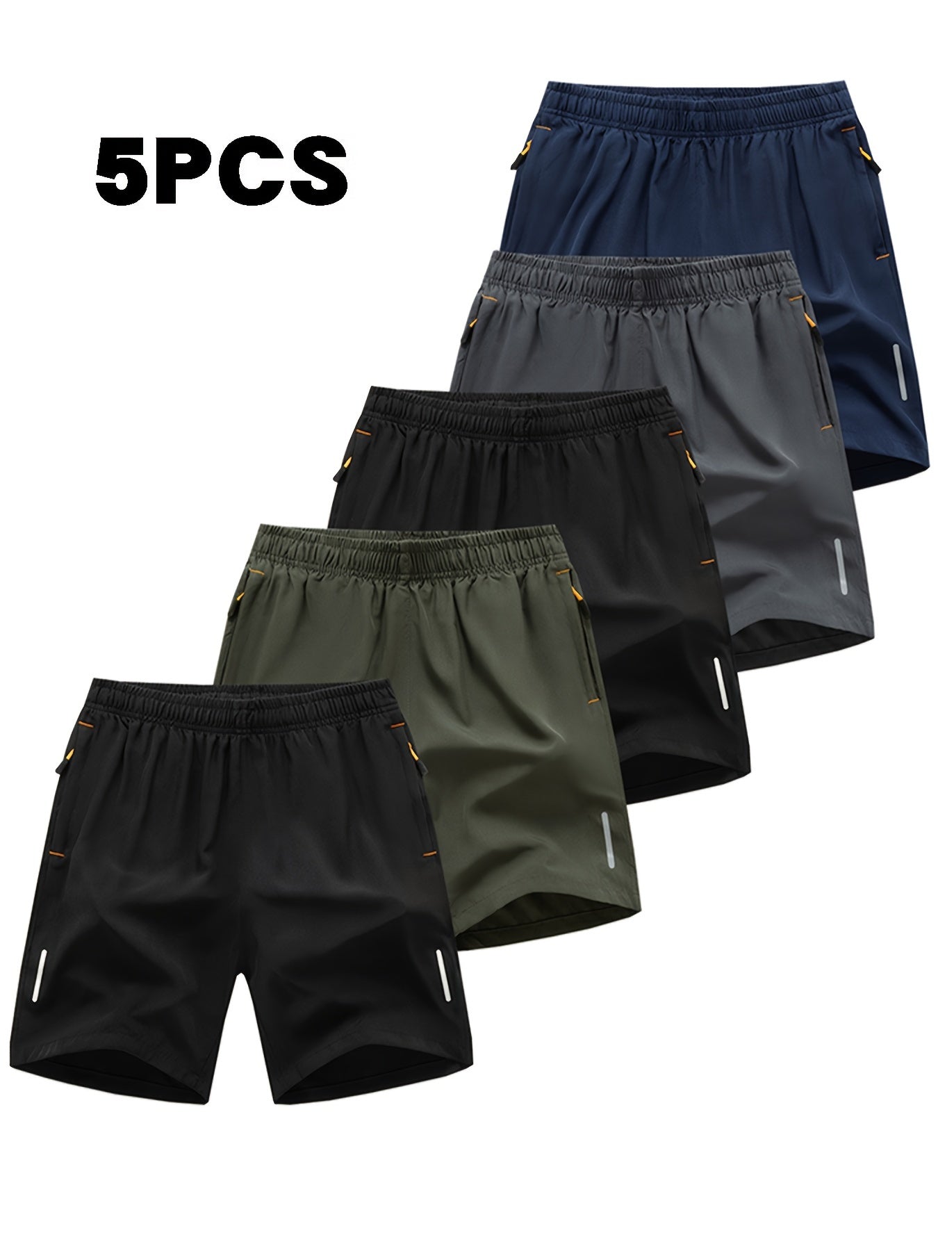 5-pack Men's 5-Pack Quick-Dry Athletic Cargo Shorts with Reflective Stripes, Breathable Running Shorts for Fitness, Basketball, and Sports