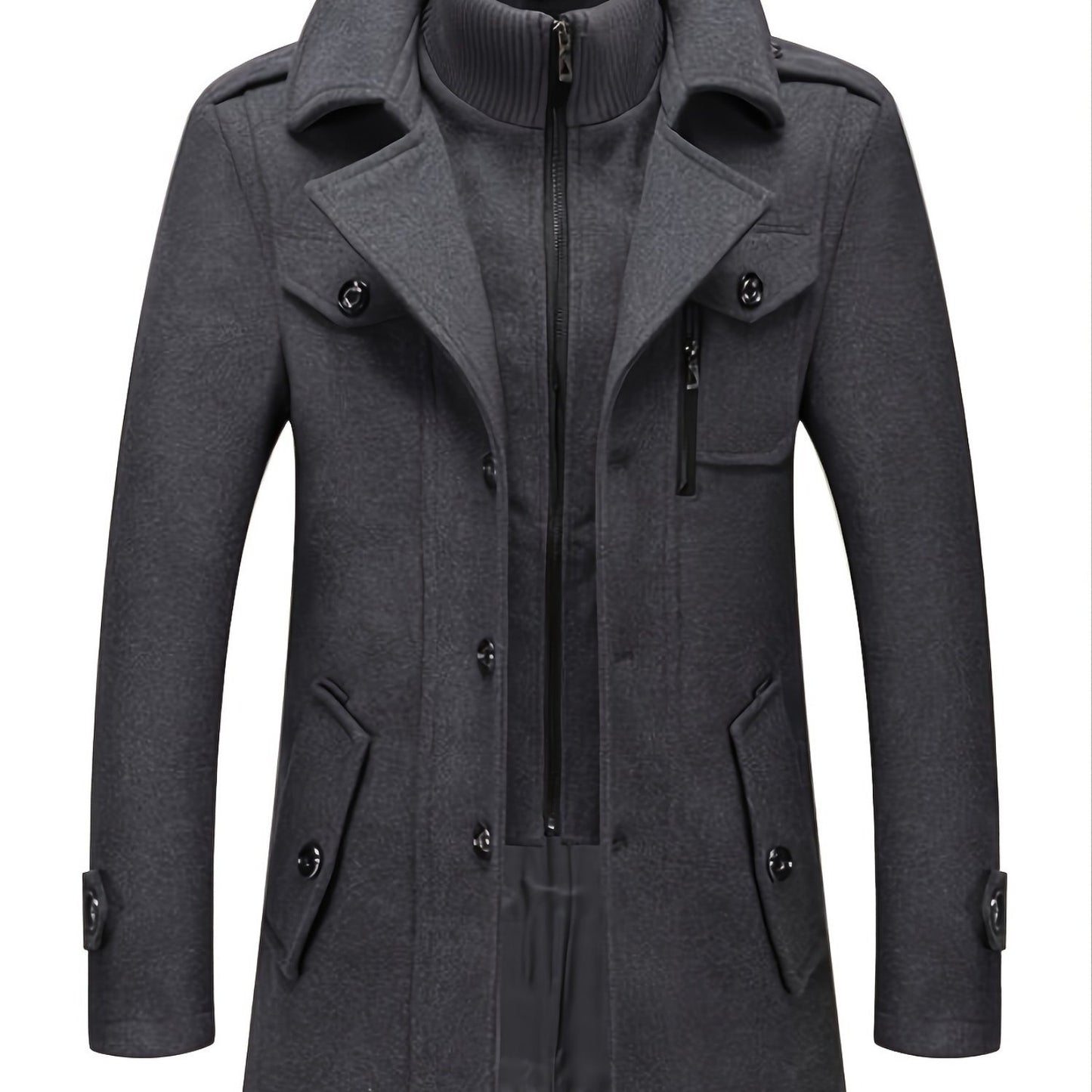 Men'S Business Woolen Coat Fashion Double Collar Mid-length Woolen Jacket For Autumn/ Winter