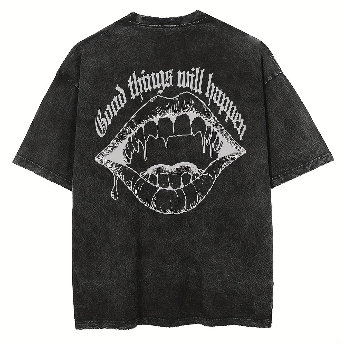 Men's vintage wash to make old letters mouth double-sided printed T-shirt