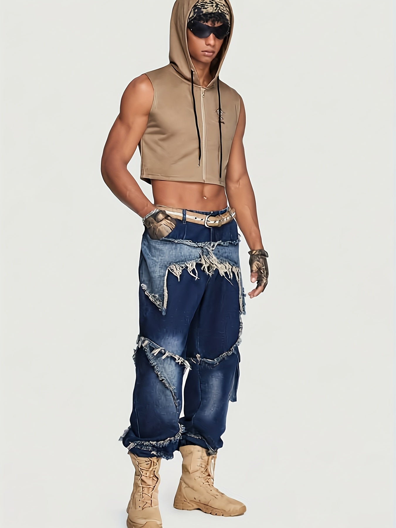 YASUYUAN Men's Comfort-Fit Jeans - Relaxed Streetwear Denim with Raw Edge, Versatile Baggy Pants for Everyday Cool