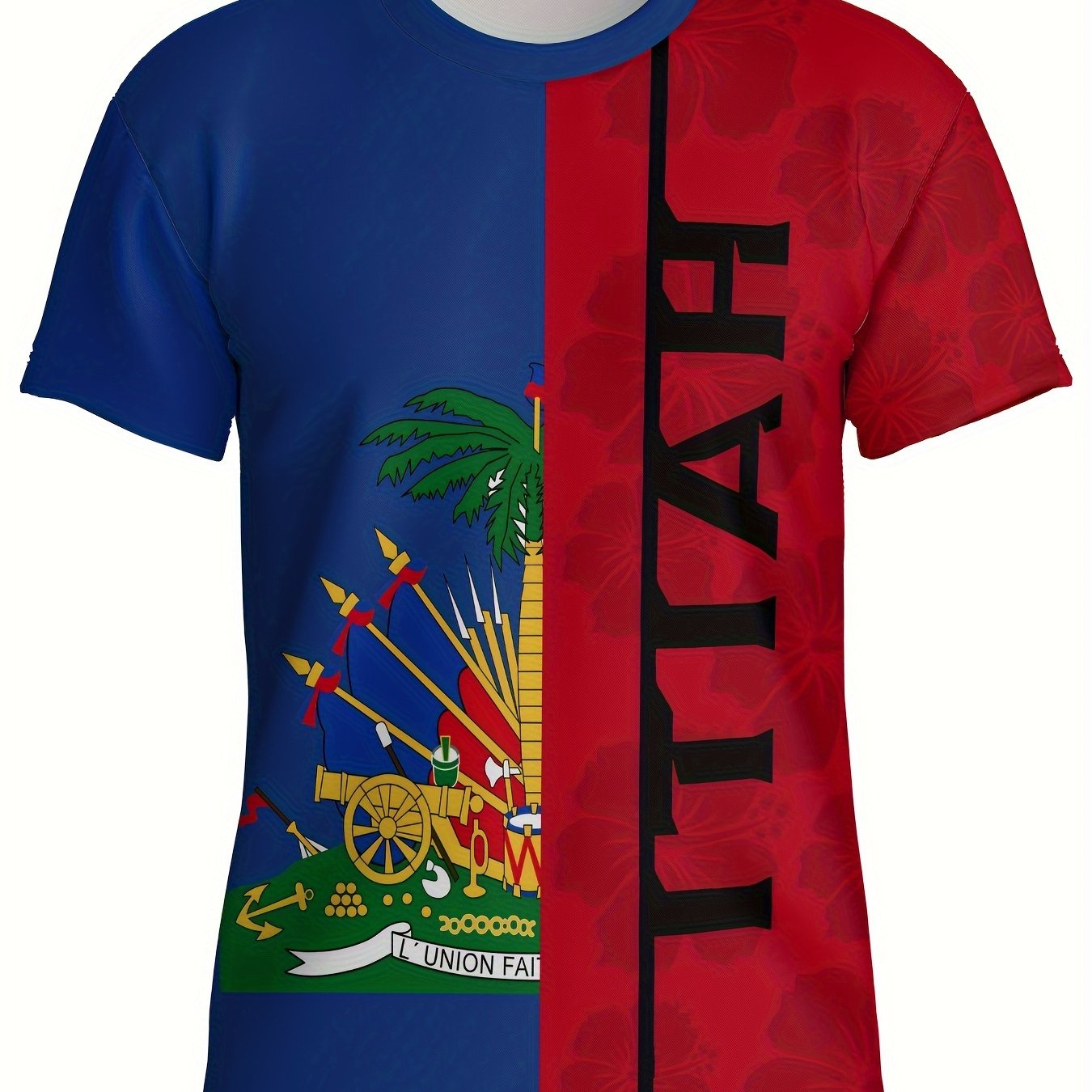 Haiti 3D Printed T-Shirt - Polyester, Round Neck, Non-Transparent, Summer Casual Wear