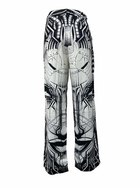 Men's Drawstring Wide Leg Pants Beach Pant Trendy Pattern Casual Baggy Pants Yoga Trousers Streetwear Hiphop Rapper Style, Fluid Pants