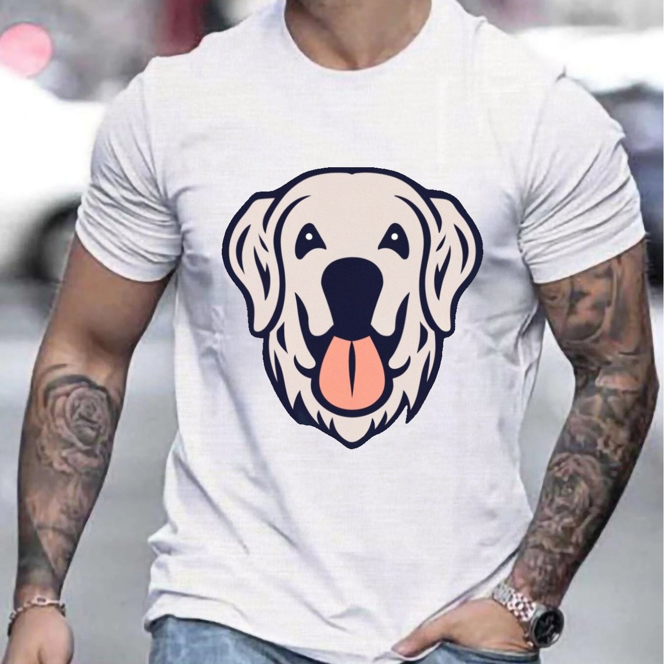 Golden retriever printed T-shirt, men's T-shirt, summer casual short sleeve t-shirt