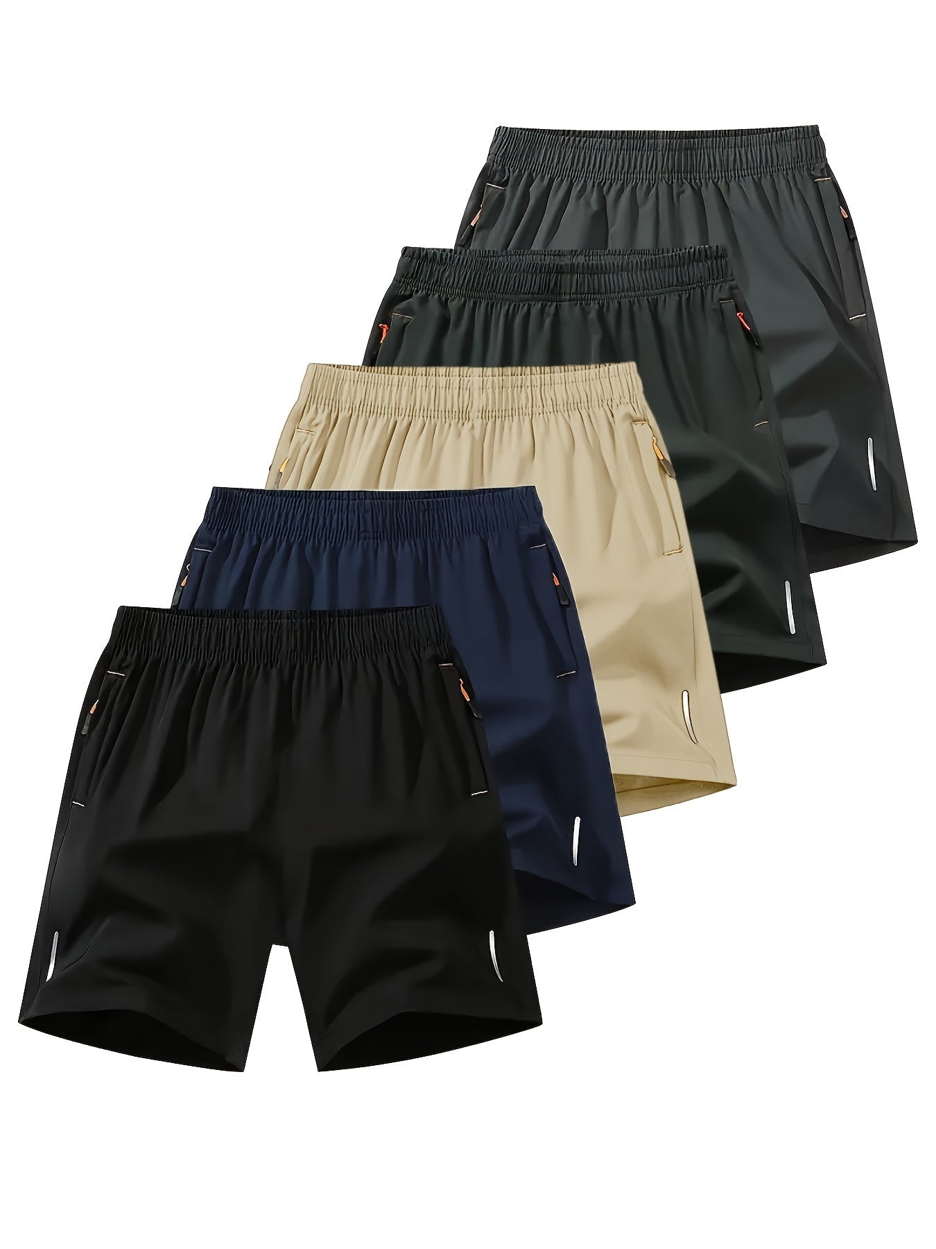 5-pack Men's 5-Pack Quick-Dry Athletic Cargo Shorts with Reflective Stripes, Breathable Running Shorts for Fitness, Basketball, and Sports