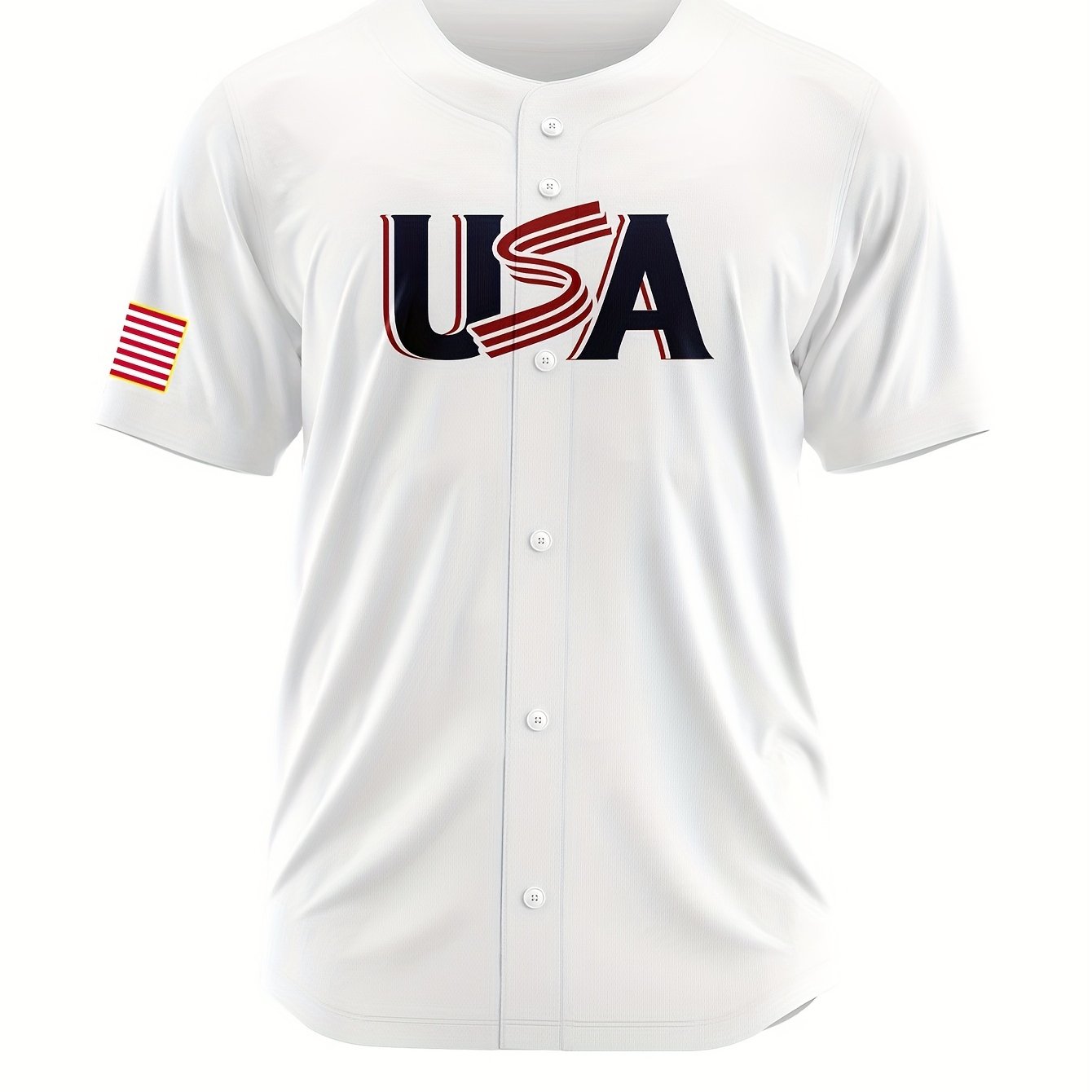 Patriotic Pride | Men's Classic White USA Baseball Jersey with American Flag Embroidery, Breathable Nylon-Spandex Blend, Button-Up Sports Uniform for Fans, Perfect Gift for All Seasons