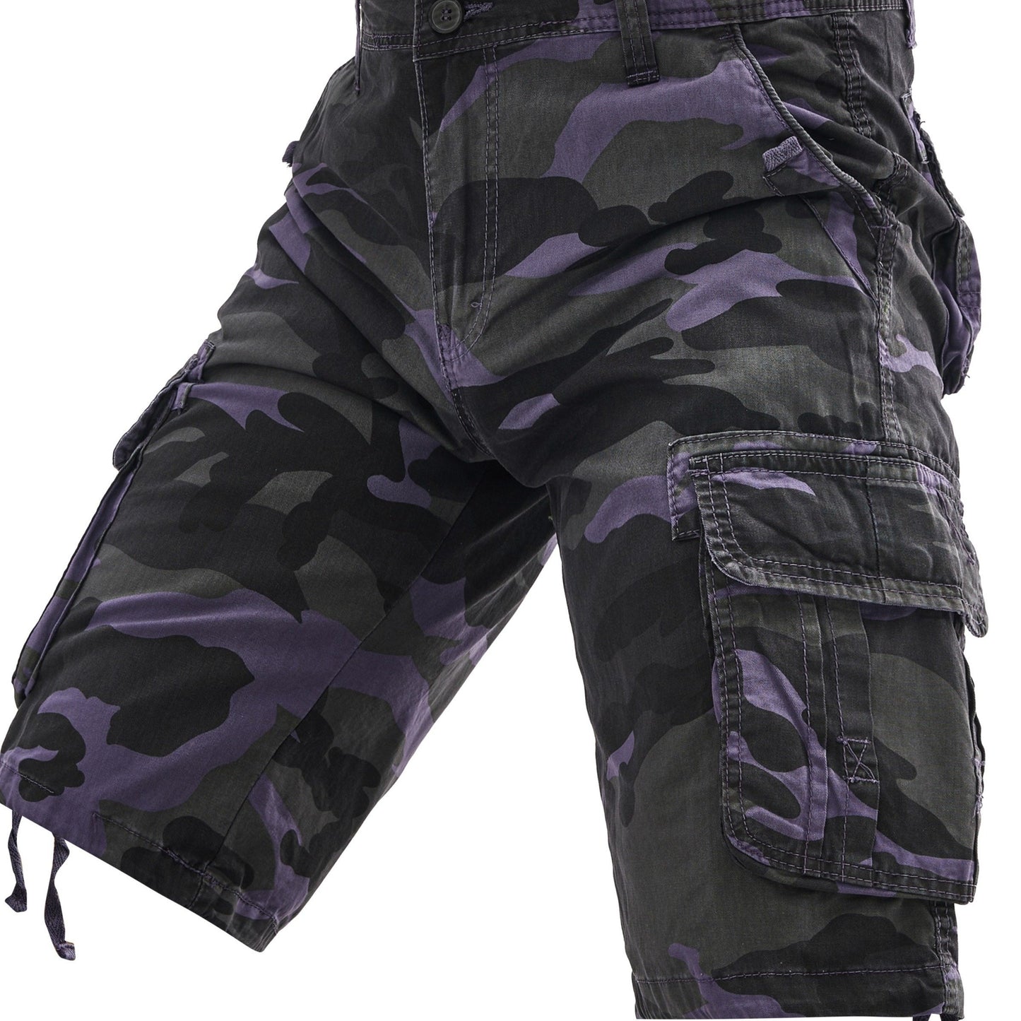Men's 100% Cotton Camo Cargo Shorts, Denim Style, Non-Stretch Woven Fabric, Regular Fit with Pockets, Ideal for Hiking & Outdoor Activities, Spring/Summer/Fall Collection, Casual Wear|Rugged Outdoor Look|Woven Fabric Shorts,