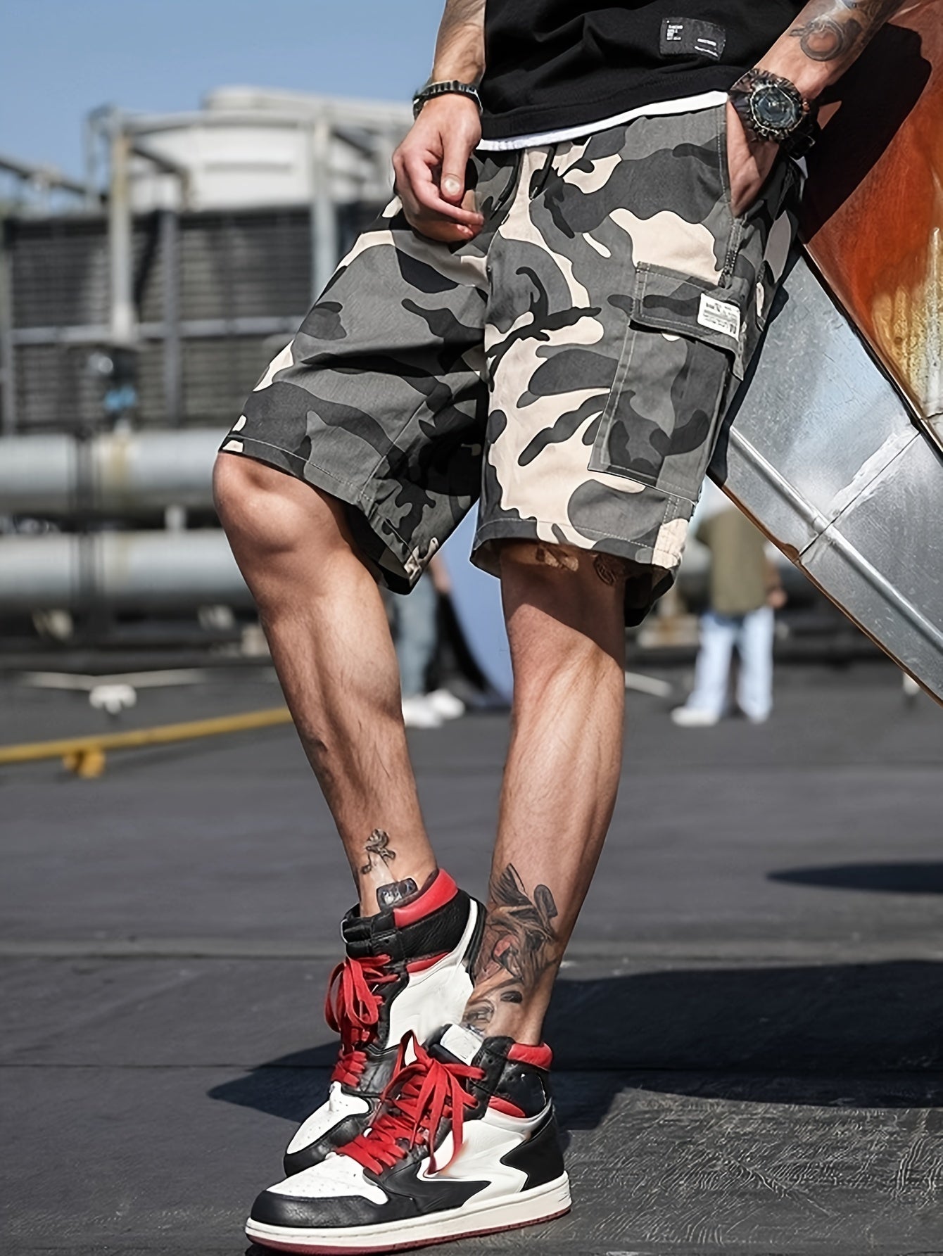 Camouflage Print Men's Cargo Shorts Pants Outdoor Hiking Multi-Pocket Utility Shorts, Casual Style, For Summer