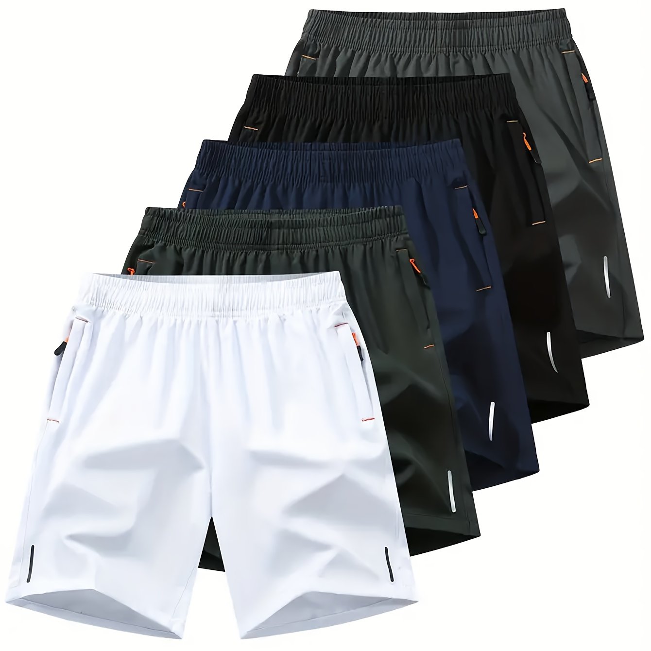 5-pack Men's 5-Pack Quick-Dry Athletic Cargo Shorts with Reflective Stripes, Breathable Running Shorts for Fitness, Basketball, and Sports
