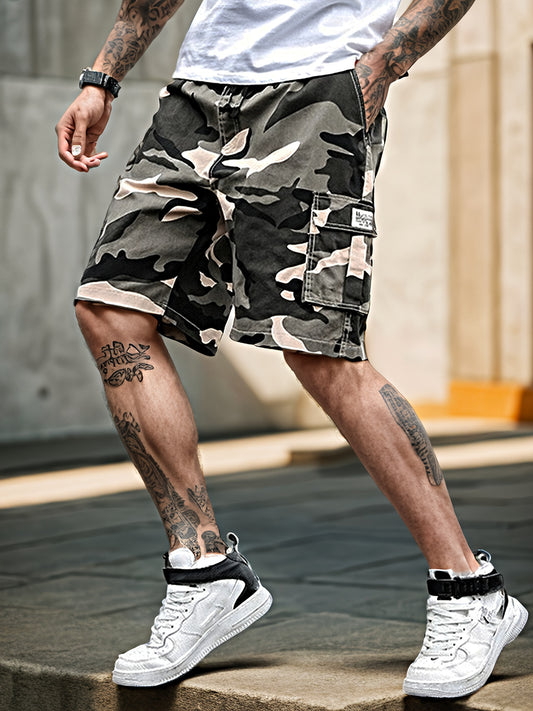 Camouflage Print Men's Cargo Shorts Pants Outdoor Hiking Multi-Pocket Utility Shorts, Casual Style, For Summer