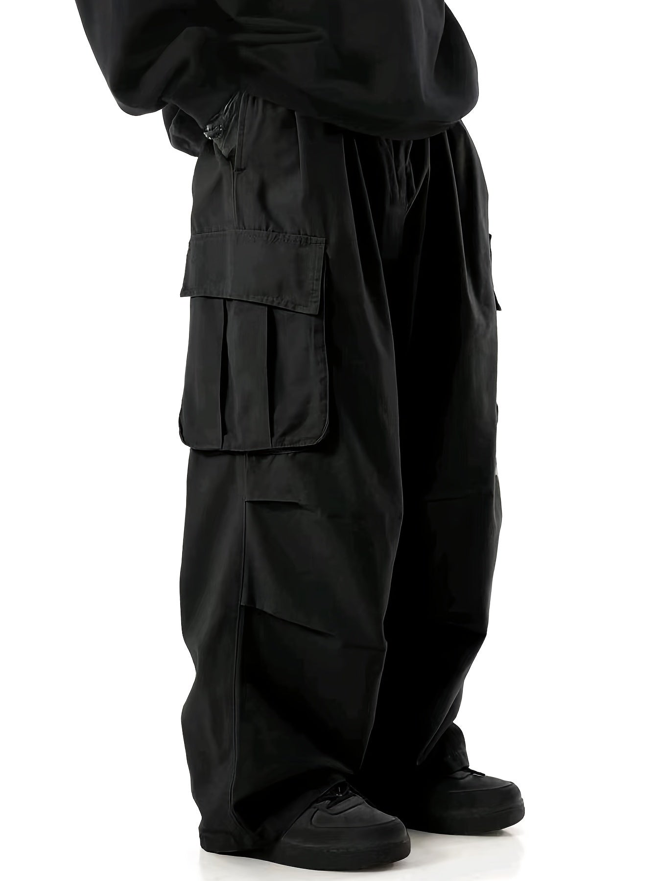 Loose Casual Men's Straight Leg Cargo Pants - Solid Multi Flap Pockets Outdoor Baggy Pants - Work Pants Streetwear