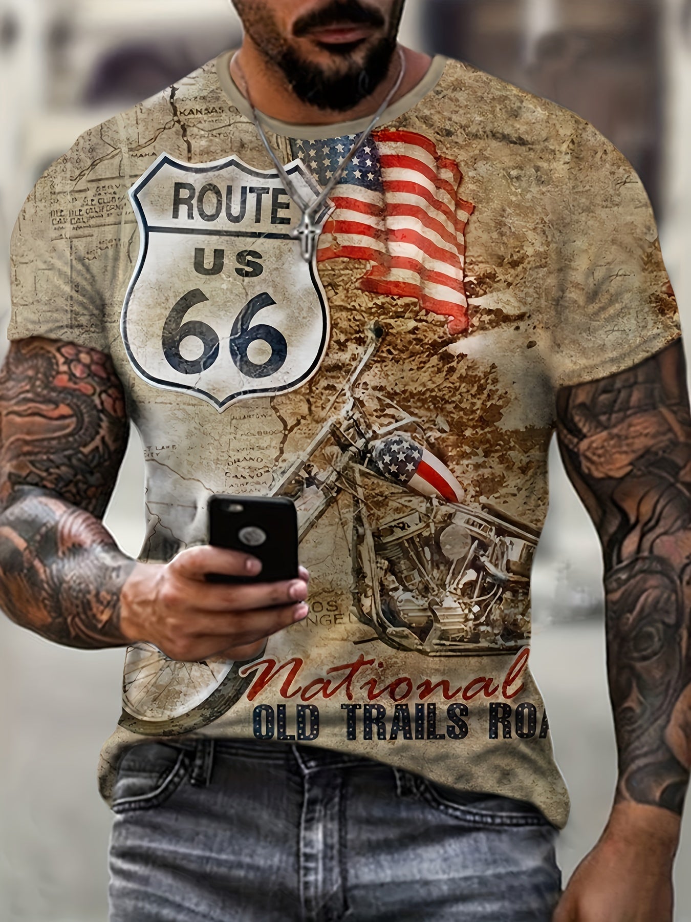 Motorcycle rider 3D digital pattern printed T-shirt, casual street style T-shirt, short-sleeved comfortable pullover, suitable for men's summer clothing